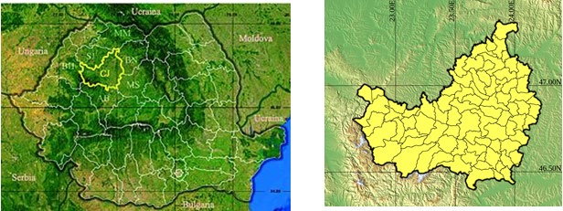 Figure 2: The location of Cluj County on the map of Romania.
