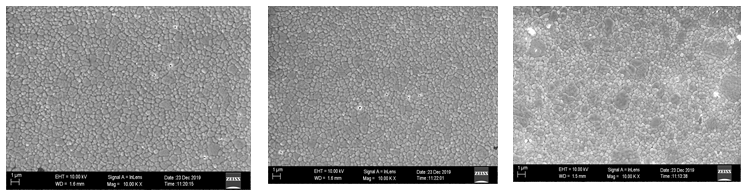 Figure 9: SEM image of the sintered samples prepared from as synthesized zirconia nano-crystalline powders, (a) 8YSZ, (b) 10YSZ, (c) 12YSZ.