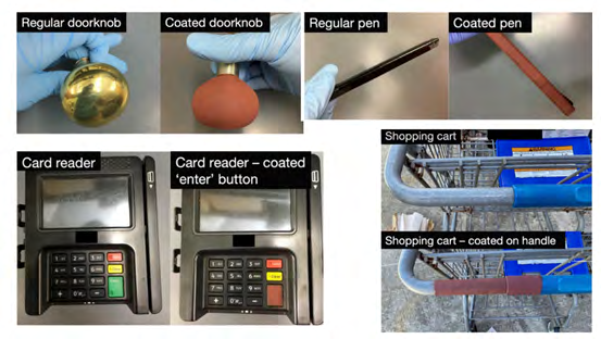Figure 6: Some products that were coated by Cu2O/polyurethane as a PNC for its antiviral activity against coronavirus [11].