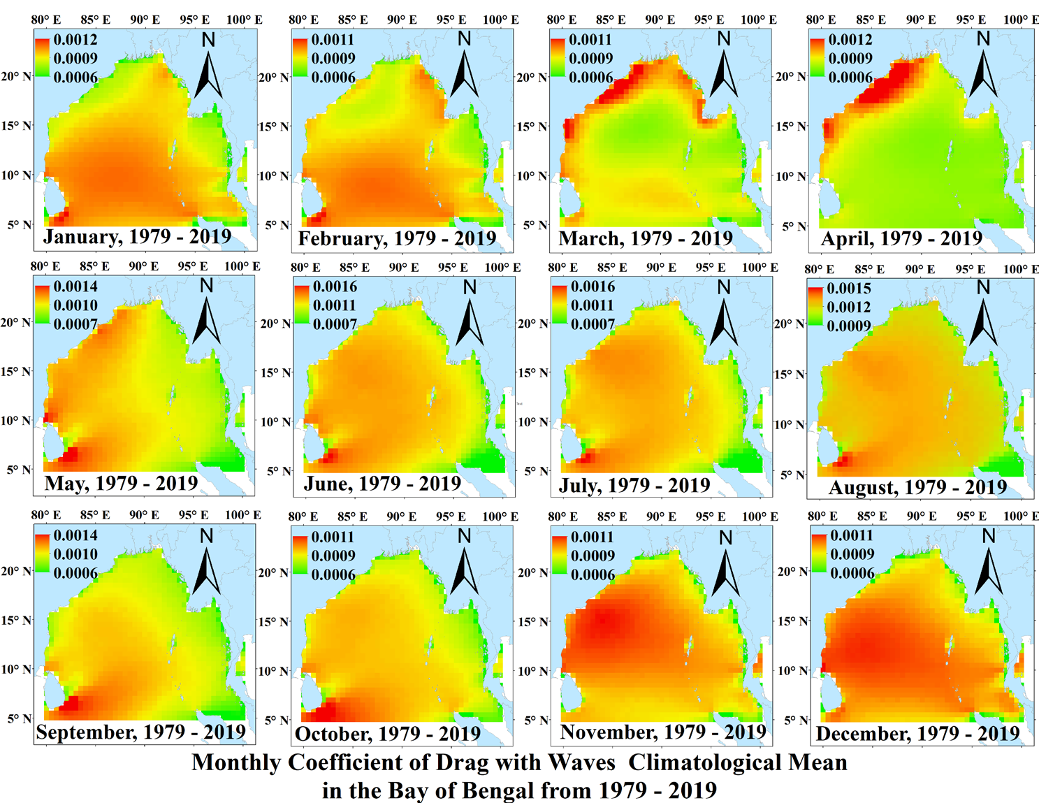 Figure 5: Spatial distribution of Cd from 1979–2019 in the BoB.