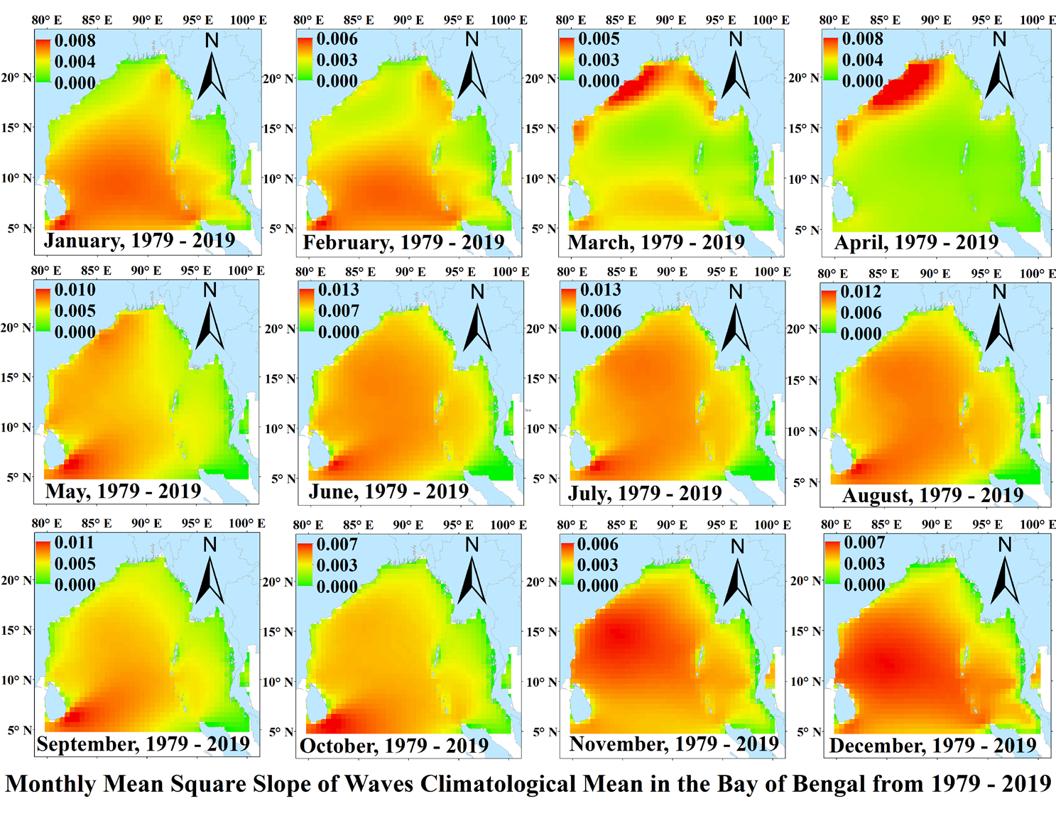 Figure 6: Spatial distribution of MSS from 1979–2019 in the BoB.