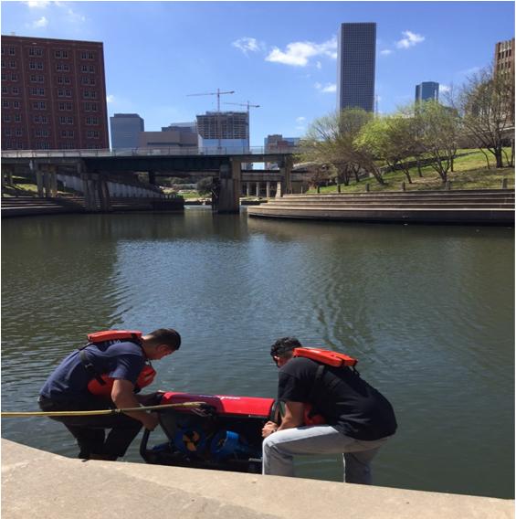 Figure 2: This was followed by two hours of hands-on experience with the ROV in the water during which time ~15 students took turns flying the ROV (Figure 3). Students found they could easily move and maintain position of the ROV even in areas of the channel with relatively strong currents. The ROV technology and its sensors were then presented to students by the visiting industry experts and its capabilities were demonstrated (30 minutes), followed by presentations on the archaeology and history of the bayou, and an introduction to marine geology and geophysics. We allocated as much time as possible for students to get hands-on experience with the ROV, with a professional pilot standing by, throughout the day to focus on student experience and engagement.