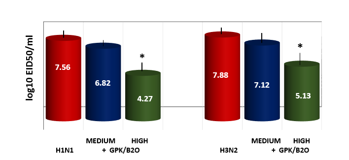 Figure 9: Viral Load in Lung Tissue of Mice Ay 10dpi After Two Viral Inoculations: Effect of GPK/B2O.