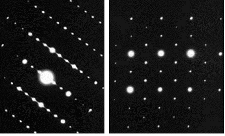 Figure 3: Two Electron diffraction patterns taken from the CuZnAl and CuAlMn alloy samples.