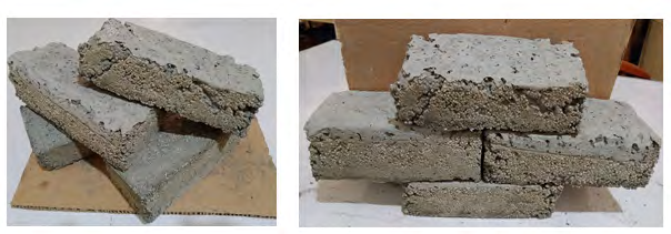 Figure 4: Lightweight bricks prepared from CKD and grated polystyrene waste and enhancing admixtures.