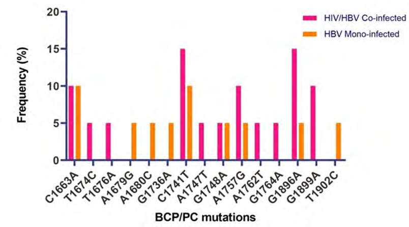 Figure 5: Prevalence pattern of HBV basal core promoter /precore region molecular mutant strains.