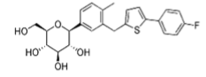 Figure 1: It melts at 68-72 deg C. Canagliflozin is practically insoluble in water (0.558 mg/L), soluble in methanol, acetone, chloroform. The logarithm partition coefficient in octanol- water is 3.44 and has estimated pKa value of 12.57.