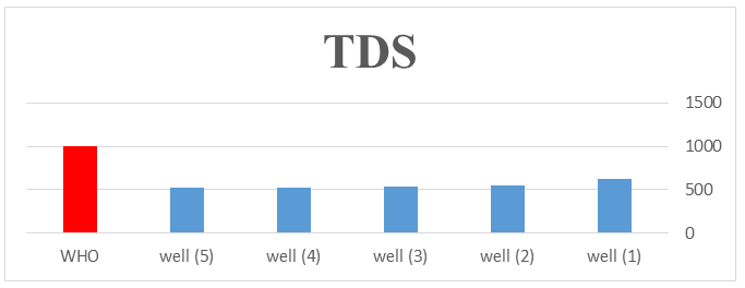 Figure 3: TDS concentration in well samples compared with international standard recorded during the study period.