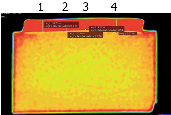 Figure 3: CT scan image of the filter cake generated using the ilmenite water-base drilling fluid through Bandera sandstone disks at 300 psi and 250°F.