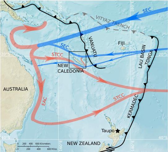 Figure 1: Combined bathymetric and topographic map of the Southwest Pacific Ocean modified from (CIA, 2009.)