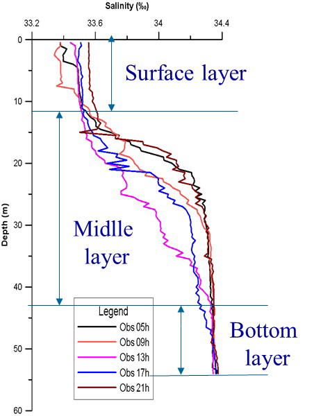 Figure 7: Graph of salinity distribution by depth-time at continuous station.