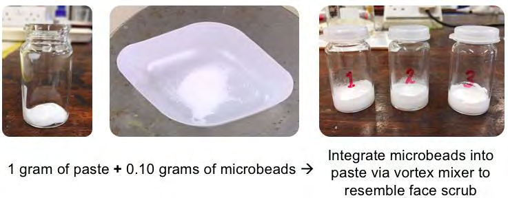 Figure 2: Visual representation of the steps to produce sample cosmetic face scrub in laboratory.