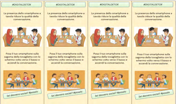Figure 2: The image shows the experiment in all its parts: information leaflet situated at the centre with placemats around the leaflet.