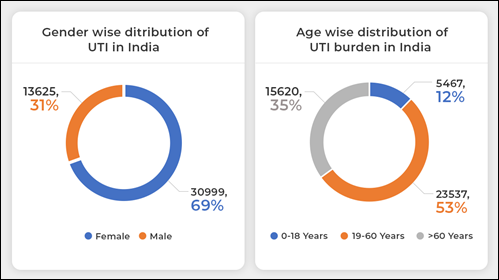 Figure 1: Age and gender wise distribution of UTI burden in India