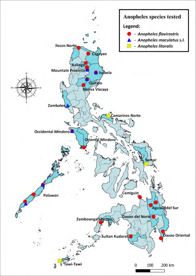 Figure 1: Map showing insecticide resistance monitoring sites from 2001 to 2019 and the malaria vector species tested.