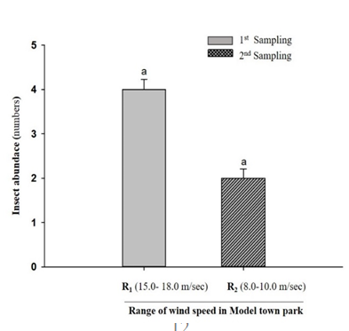 Figure 11: Effect of wind speed (m/sec) on insect abundance at the study site of Punjab University.