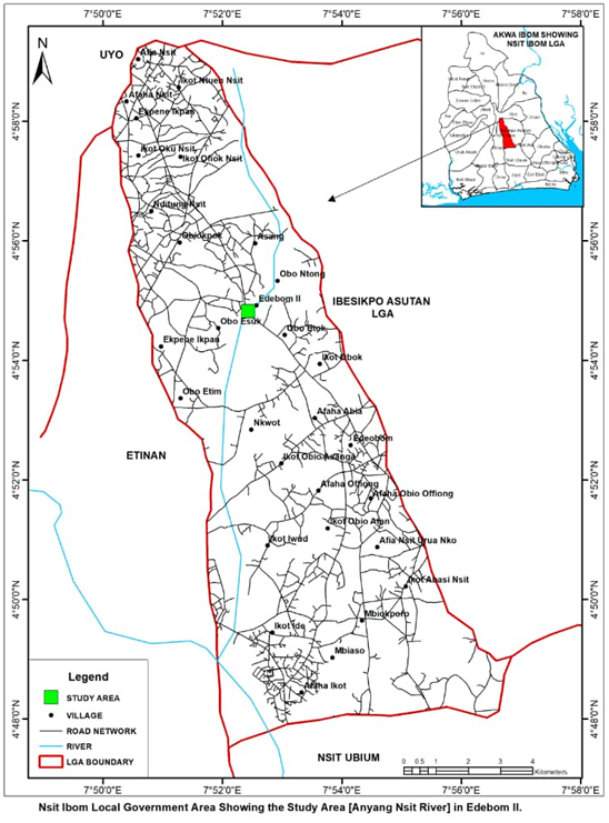Figure 2: ** Map of Nsit Ibom L.G.A showing the Study Area.