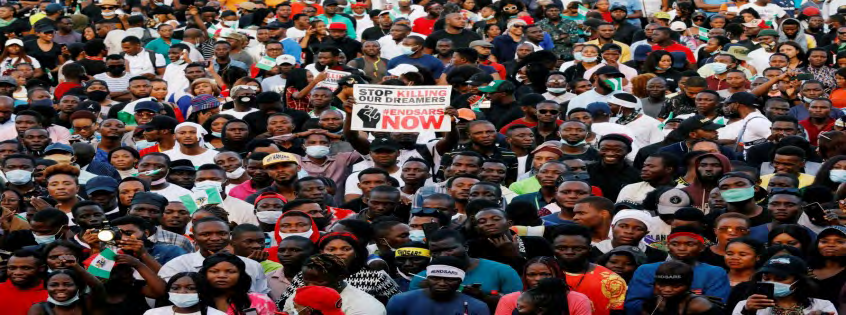 Figure 2: Protesters in Lagos, Nigeria during the EndSARS protest [No Physical Distancing Observed]. Source: Quartz Africa, Recolored for Anonymity.