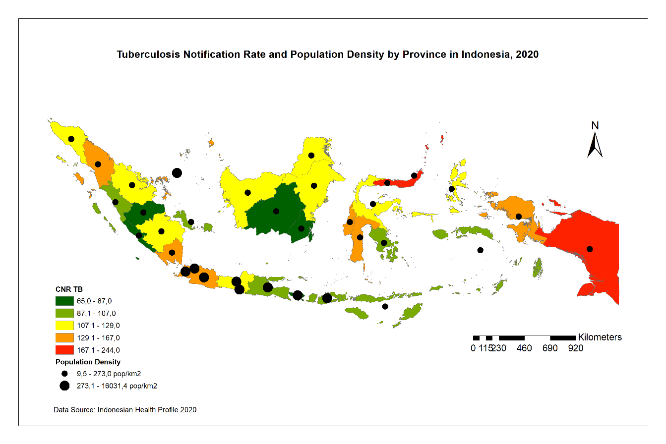 Figure 1: Tuberculosis Notification Rate and Population Density by Province in Indonesia, 2020.