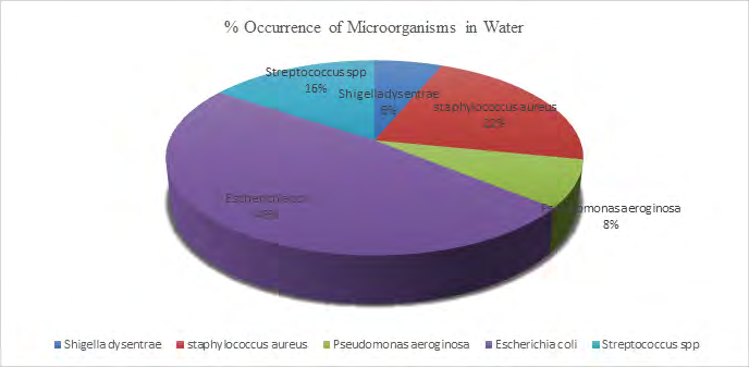 Figure 3: Percentage occurrence of Bacteria in Water samples.