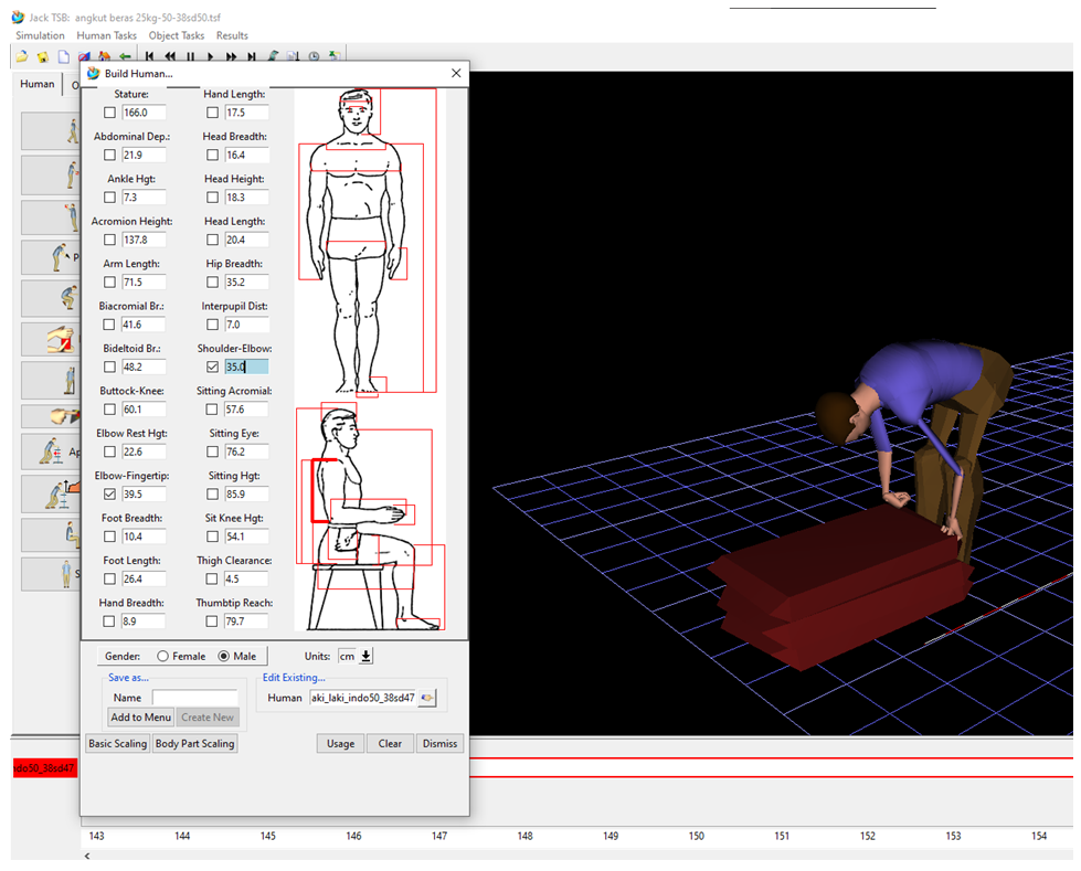 Figure 2: Antropometro input on teknomatix Jack.