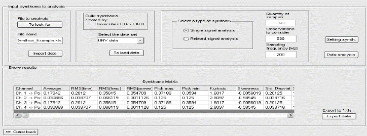 Figure 3: Module window with the generated matrix of vibration estimators [5,11].