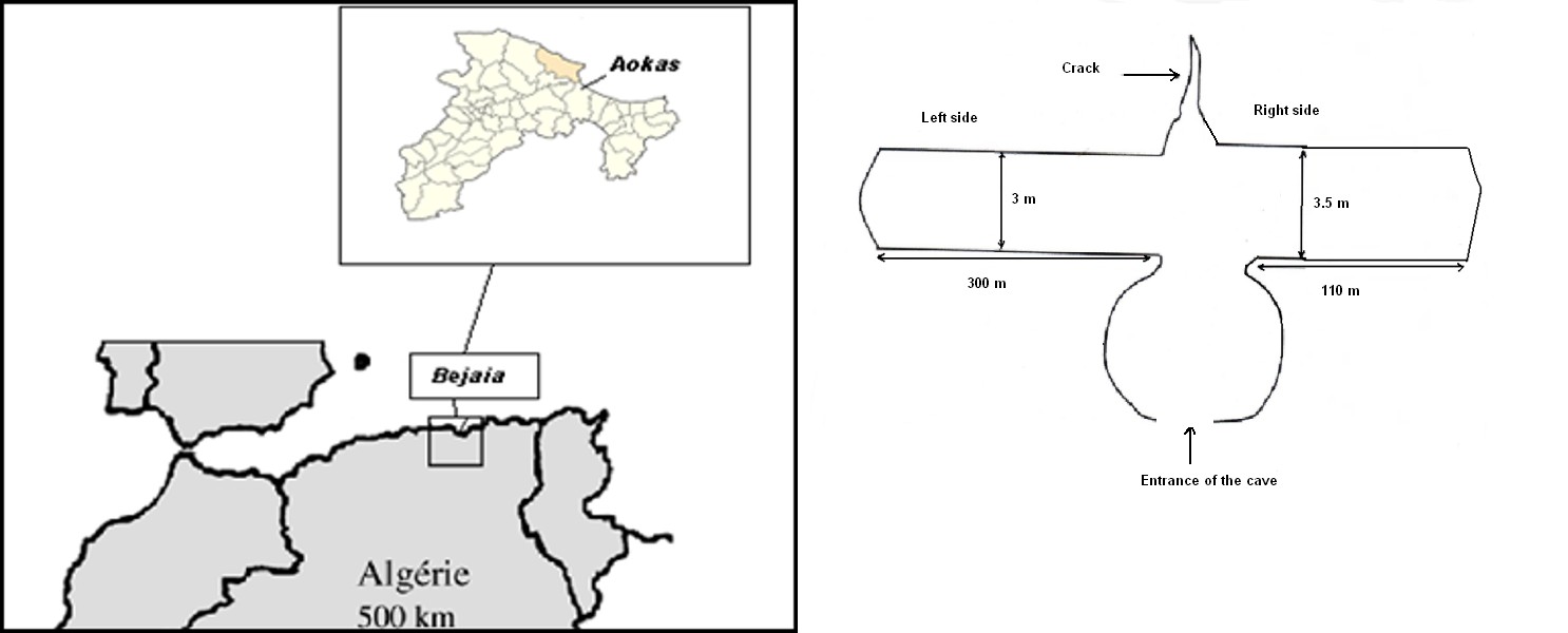 Figure 1: Location and presentation of Aokas cave.