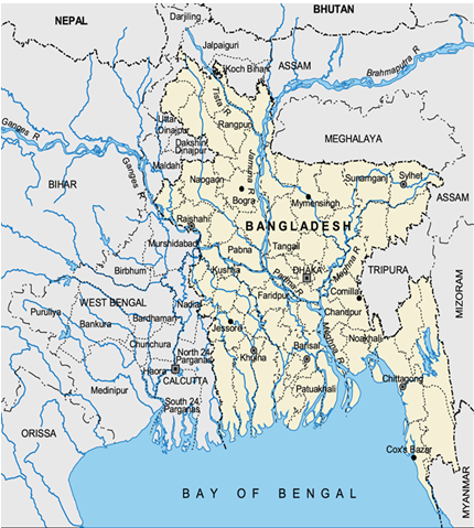 Figure 1: Map of Bangladesh showing important rivers.
