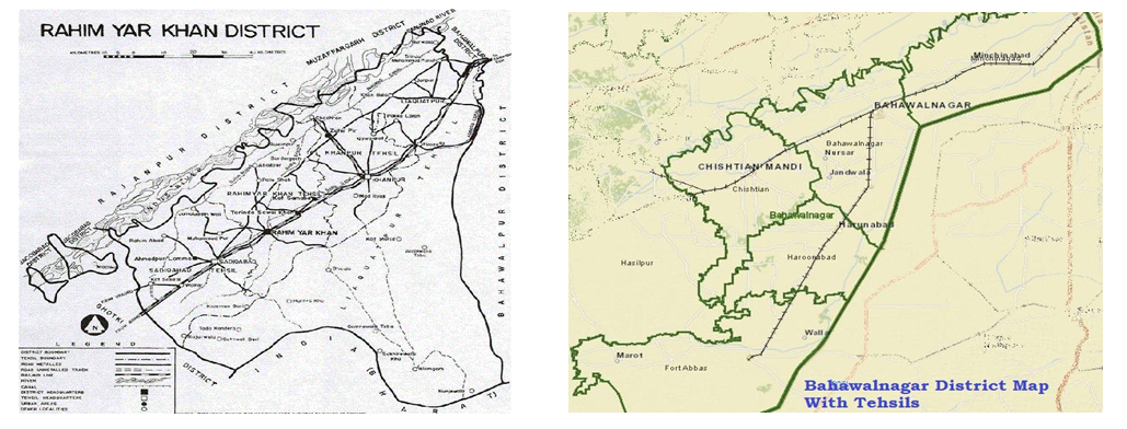 Figure 1: (a) Rahim Yar Khan has a population of 788915. (b) Bahawalnagar has a population of 126700