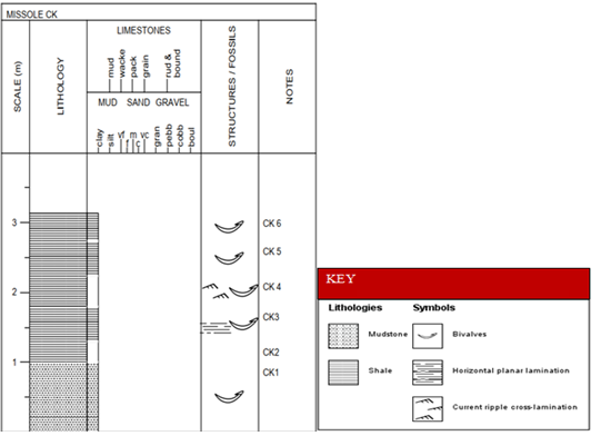 Figure 7: Log of the lithotratigraphic sequence of section three (Missole II-Kendeck ).