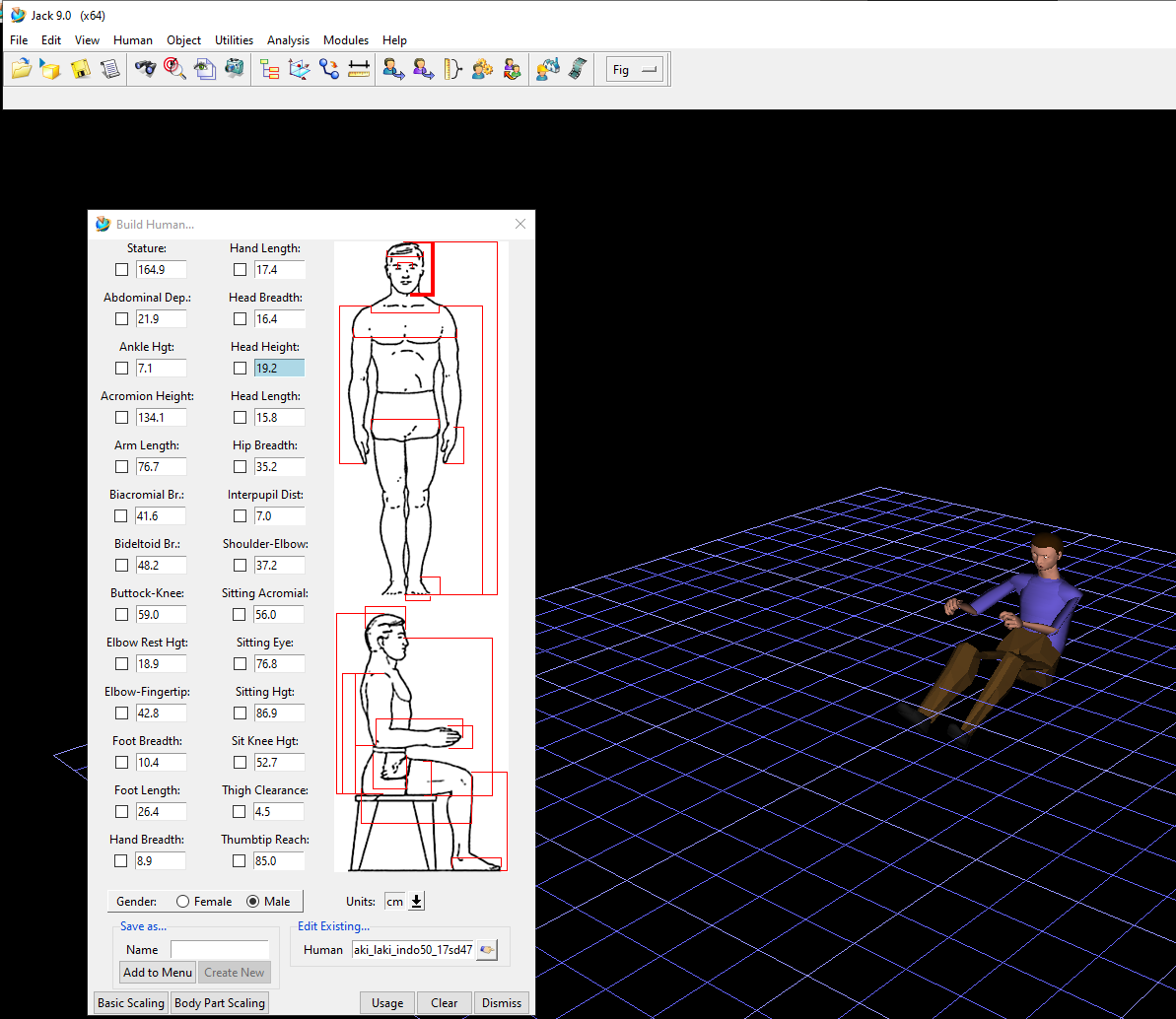 Figure 4: Anthropometric data input on Tecnomatix jack.