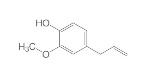 Figure 1: Chemical structure of eugenol (C10H12O2) [14].