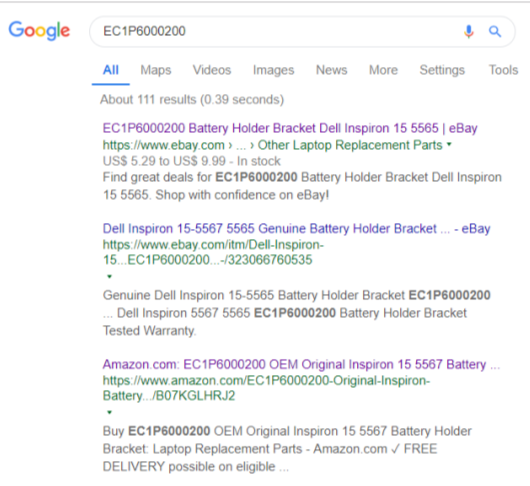 Figure 5: Links on Google of e-commerce websites.