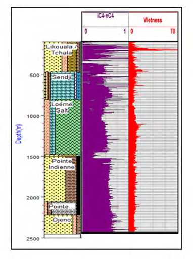 Figure 1: The logview profile of the wetness and iC4/nC4 ratio for NNM 6 well.