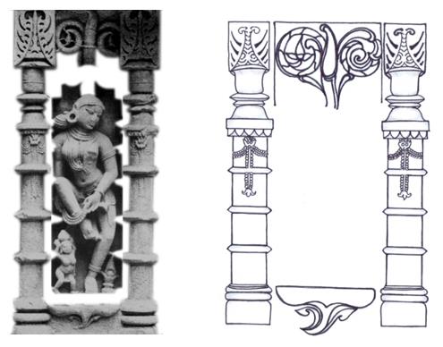 Figure 1: Image from stepwell of Patan, North Gujarat, India, self collection. One who stands or sits on the lotus or has a lotus pedestal is divinity itself. Since Gods do not have terrestrial births, their birth is on the lotus. Lotus birth and lotus seat thus indicate divinity and some super mundaneness. Lotus standing at the peak of the vegetable world is a form of the tree of knowledge, its roots a form of Brahmā, its supporting trunk Viṣṇu, and its top Sivā - the trinity who create, sustain and destroy the universe. Lotus symbolizes large heartedness. Of all the seasons it blooms. The lotus motif in sculpture gives enormous diversity of form and symbolism. The petals, filament, seed vessel, colour, fragrance and bloom give unlimited forms. The petal itself is amenable to endless forms of artistic imagery and structural formation. The lotus medallions at Amravati and other places exude sheer grace, variety and imagination. Few variations attract the attention of interesting motifs commonly used in Indian monuments [4].
