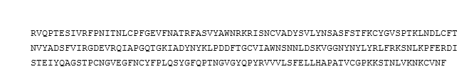 Figure 1: The RBD sequence of original strain (COVID-19).