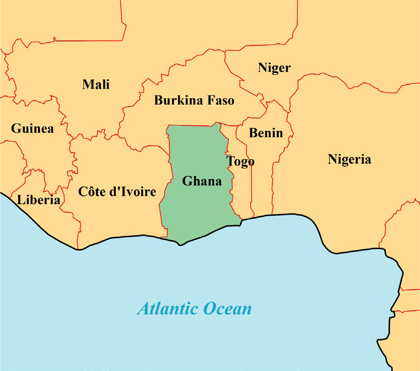 Figure 1: Map of Ghana in western Africa.