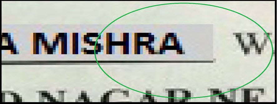 Figure 2: Enlarge view of sample2 showing colour, font size and pixelate differences at 800% magnification.